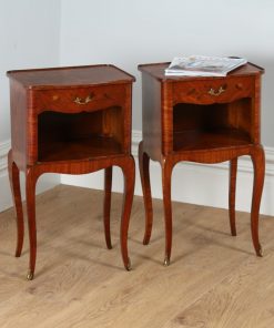 Pair of French Louis XVI Style Tulipwood, Kingwood & Marquetry Serpentine Bedsides