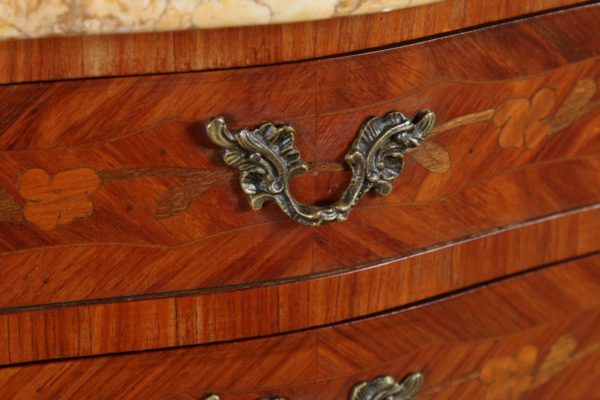 French Louis XVI Tulipwood, Kingwood & Marquetry Serpentine Bedsides (Circa 1900)