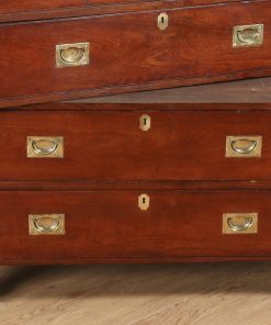 Antique Victorian Colonial Anglo Indian Teak & Brass Campaign Chest of Drawers (Circa 1880)