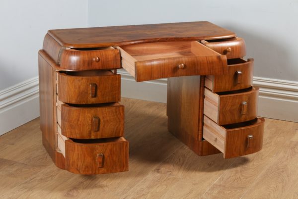 Antique Art Deco Figured Walnut Cloud Shaped Office Desk / Table (Circa 1930)