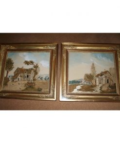 Antique Pair of Macclesfield Regency Watercolour Embroidery Silk Paintings (c. 1820)