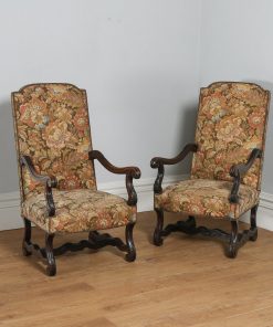 Antique French Pair of Walnut Upholstered Carved Fauteuil Armchairs (Circa 1880) - yolagray.com