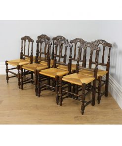 Antique Set of 8 French Provincial Beech Spindle Back Dining Chairs (c. 1900)