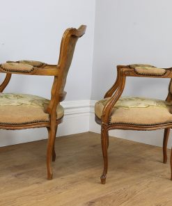 Antique Pair of Louis XV Revival Walnut & Tapestry Salon Armchairs (Circa 1900)