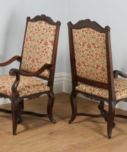 Pair of French Walnut Fauteuil Upholstered Tapestry Open Armchairs (Circa 1840)