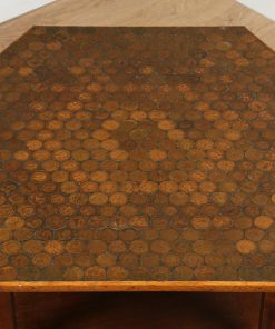 Vintage Hexagonal Oak Copper Penny Coffee Table (Circa 1970)