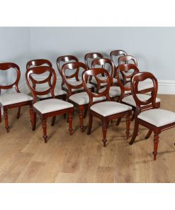 Antique Victorian Set of 12 Mahogany Balloon Back Upholstered Dining Chairs (Circa 1860)