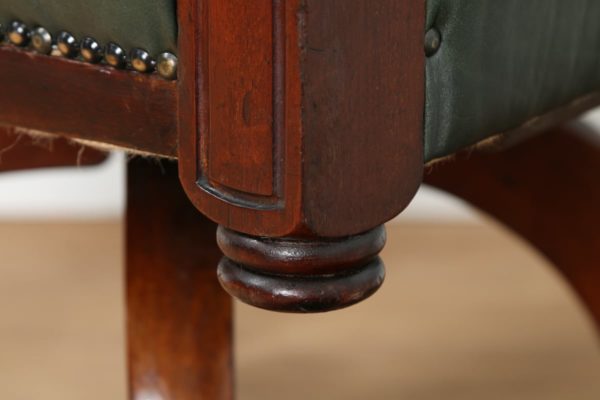 Antique Victorian Mahogany Revolving Green Leather Desk Chair (Circa 1880)
