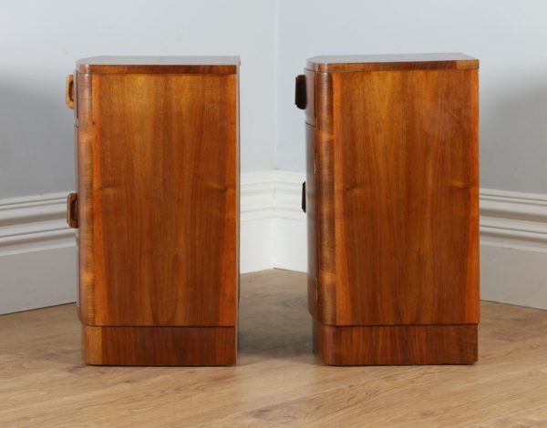Antique Pair of Art Deco Figured Walnut Bedside Cupboards / Cabinets (Circa 1930)