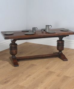 Antique English Jacobean Style Oak Kitchen Refectory Trestle Table (Circa 1890)