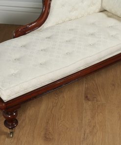 Antique Victorian Mahogany Upholstered Cream & Pale Gold Chaise Longue (Circa 1860)