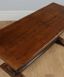 Antique English Jacobean Style Two Plank Oak Kitchen Refectory Trestle Table (Circa 1890)