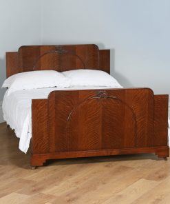Antique English Art Deco Oak 4ft 6” Double Size Bed (Circa 1935) - yolagray.com