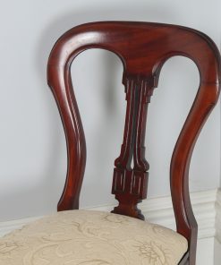 Antique Victorian Set of 12 Twelve Mahogany Balloon Back Upholstered Dining Chairs (Circa 1880) - yolagray.com