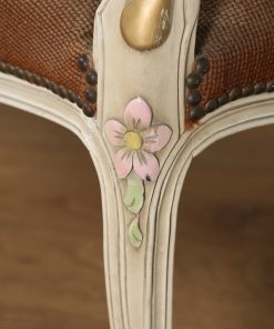 Antique French Louis XV Style Painted Gilt Shabby Chic Carved Upholstered Tapestry Couch (Circa 1910) - yolagray.com
