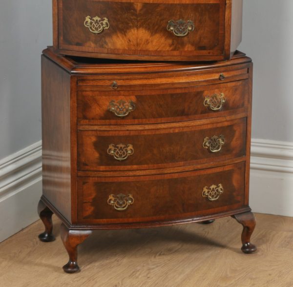 Antique Georgian Style Figured Walnut Bow Front Chest on Chest of Drawers (Circa 1920) - yolagray.com