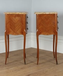 Antique Pair of French Louis XVI Tulipwood & Parquetry Serpentine Bedside Cabinets (Circa 1900) - yolagray.com
