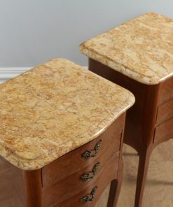 Antique Pair of French Louis XVI Tulipwood & Parquetry Serpentine Bedside Cabinets (Circa 1900) - yolagray.com
