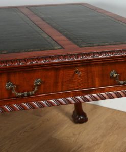 Antique English Georgian Chippendale Style 5ft Mahogany & Leather Library Table (Circa 1880) - yolagray.com