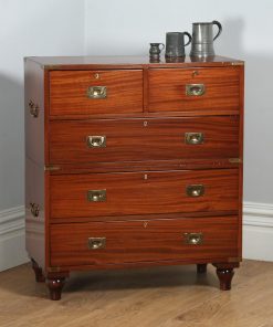 Antique English Victorian Colonial Mahogany & Brass Military Campaign Chest of Drawers by Graves and Sons of Devonport (Circa 1890)- yolagray.com