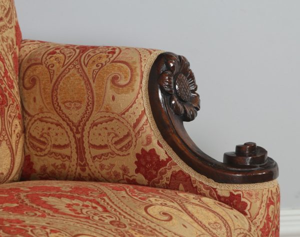 Antique French Normandy Walnut Paisley Upholstered Couch (Circa 1900) - yolagray.com