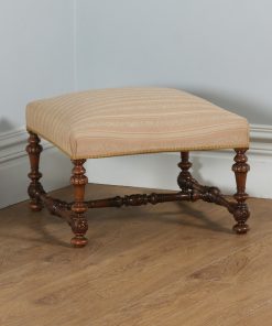 Antique French Duchess Walnut Upholstered Carolean Style Foot Stool Poof (Circa 1870)- yolagray.com