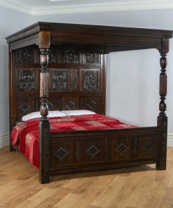 Tudor Style Super King Oak Full Tester Four Poster Bed (6ft Wide) - yolagray.com