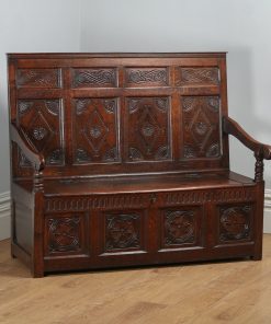 Antique English Georgian Oak High Back Panelled Box Settle (Circa 1800)- yolagray.com
