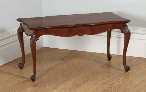 Antique English Queen Anne Style Carved Figured Walnut Rectangular Coffee Table - yolagray.com