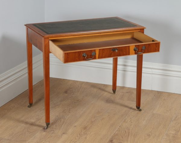 Georgian Style Cherry Wood 3ft Green Leather Writing Table by Avonex (C. Late 20th Century) - yolagray.com