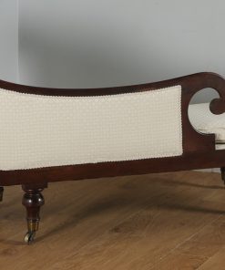 Antique English Regency Mahogany Upholstered Scroll End Chaise Longue (Circa 1820)- yolagray.com