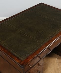 Antique English Victorian Oak & Leather 5ft Partner’s Pedestal Office Desk (Circa 1860) - yolagray.com