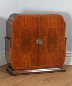 Antique English Art Deco Figured Walnut Cocktail Drinks Cabinet (Circa 1930) - yolagray.com