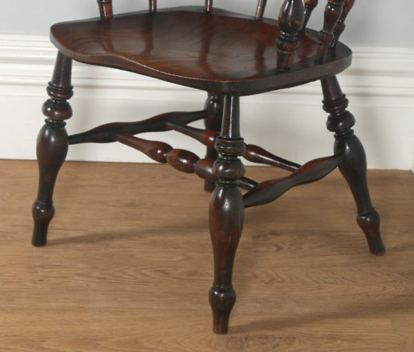 Antique English Victorian Ash & Elm Smokers’ Bow Office Desk Arm Chair (Circa 1880)- yolagray.com