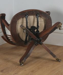 Antique English Victorian Oak Revolving Office Desk Green Leather Arm Chair (Circa 1880)- yolagray.com