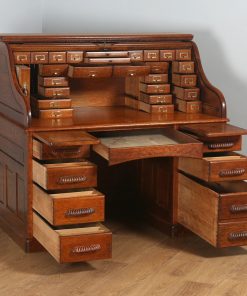 Antique English Victorian Oak Roll Top Pedestal Office Desk (Circa 1890) - yolagray.com
