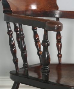 Antique English Victorian Ash & Elm Smokers’ Bow Office Desk Arm Chair (Circa 1880)- yolagray.com
