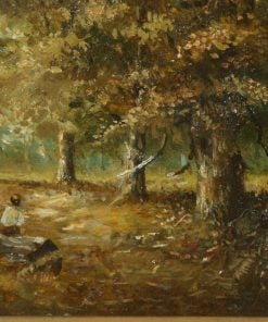 Antique English Small Oil Painting of Autumnal Forest Country Scene Attributable to Joseph Thors (Circa 1870) - yolagray.com