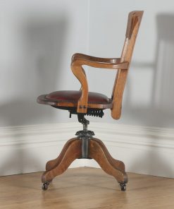 Antique English Edwardian Oak & Leather Revolving Office Desk Arm Chair (Circa 1910)- yolagray.com
