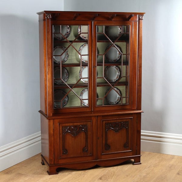 yolagray.com Antique Victorian Art Nouveau Mahogany Glass Bookcase by James Shoolbred & Co. (Circa 1890)