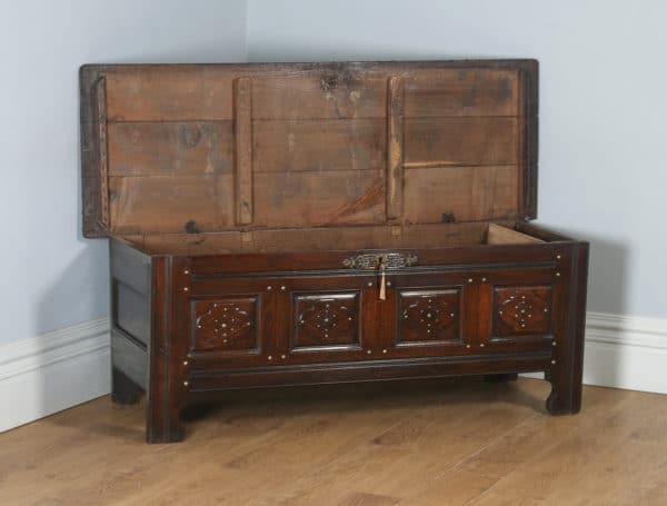 Antique Low Countries Chestnut & Brass Inlaid Joined Chest / Coffer (Circa 1800) - yolagray.com