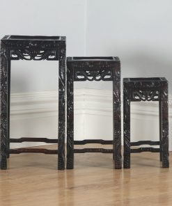 Antique Chinese Oriental Qing Dynasty Set of Three Carved Hardwood Nest of Tables (Circa 1900) - yolagray.com