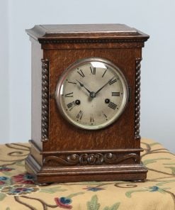 Antique 11½” German Gustav Becker Oak Round Dial Mantel Clock (Chiming / Striker) - yolagray.com