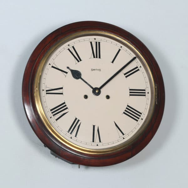 Antique 15" Mahogany Smiths Railway Station / School Wall Clock (Chiming) - yolagray.com