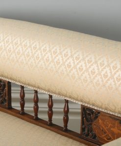 Antique Edwardian Rosewood & Mahogany Marquetry Inlaid Upholstered Two Seat Salon Couch (Circa 1900) - yolagray.com
