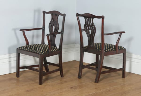 Antique English Pair of Georgian Chippendale Mahogany Office Desk Carver Arm Chairs (Circa 1800)