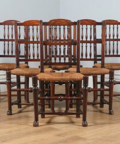 Antique Set of Six English Georgian Ash & Elm Spindle Back Country Farmhouse Kitchen Dining Chairs (Circa 1790) - yolagray.com