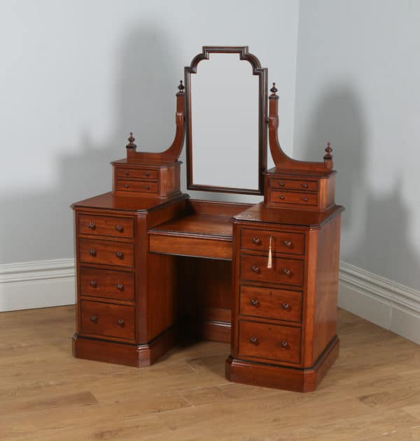 Antique English Victorian Gothic Pitch Pine & Ebony Bedroom Suite Including Bed, Dressing Table, Bedside & Wardrobe (Circa 1890) - yolagray.com