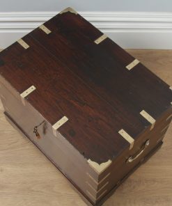 Antique Victorian Anglo Indian Colonial Campaign Teak & Brass Chest / Trunk / Box (Circa 1870) - yolagray.com