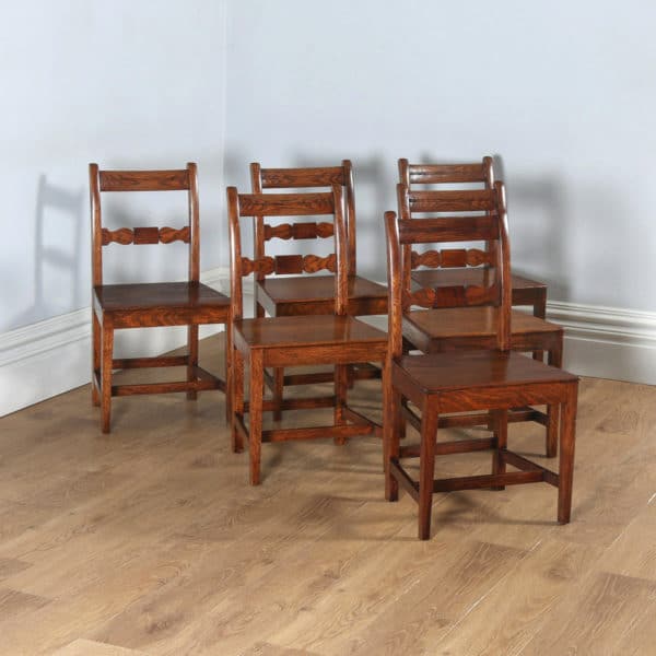 Antique English Set of Six Georgian Regency Provincial Cottage Oak & Elm Kitchen Dining Chairs (Circa 1830) - yolagray.com